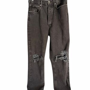 Agolde 90"s Relaxed Black Busted Knee Straight Leg Jeans Sz 28